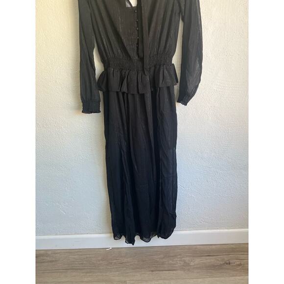 Anthropologie Endless Rose Woman Black Sheer Long Sleeve Tie Front Maxi … - Picture 3 of 11